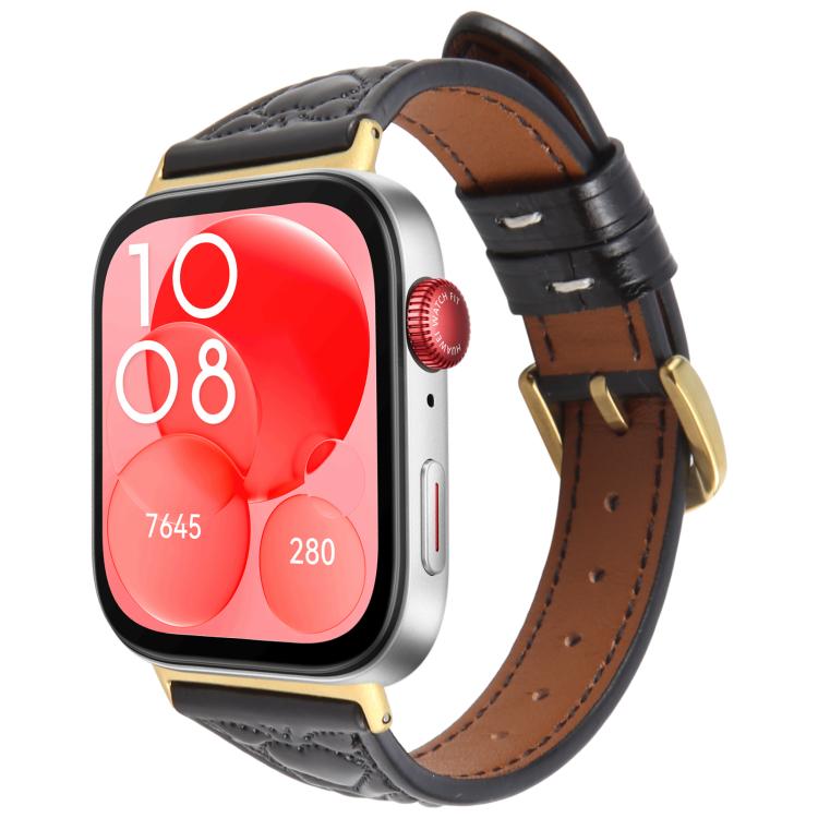 For Huawei Watch Fit Metal Connector Heart-Shaped Embossed Leather Watch Band(Black) by bashfashion