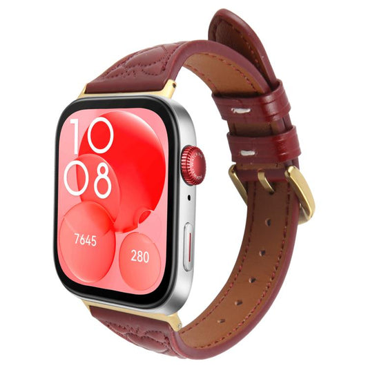 For Huawei Watch Fit Metal Connector Heart-Shaped Embossed Leather Watch Band(Wine Red) by bashfashion