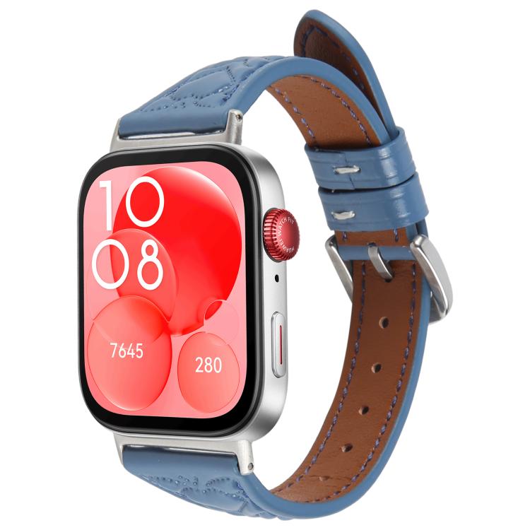 For Huawei Watch Fit Metal Connector Heart-Shaped Embossed Leather Watch Band(Cornflower Blue) by bashfashion
