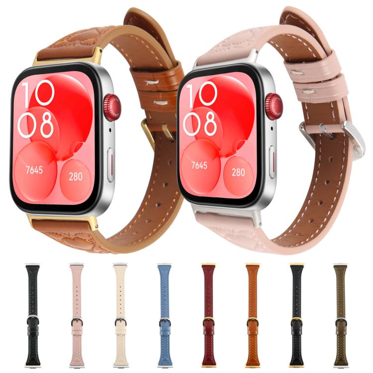 For Huawei Watch Fit Metal Connector Heart-Shaped Embossed Leather Watch Band(Black) by bashfashion