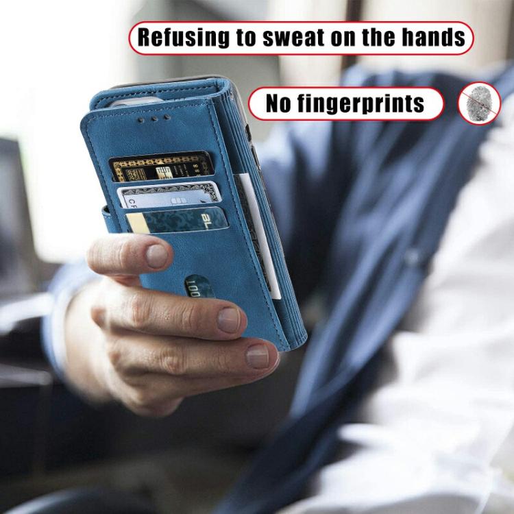 For iPhone 16e TTUDRCH Embossed Line Splicing Leather Phone Case(Blue) by bashfashion