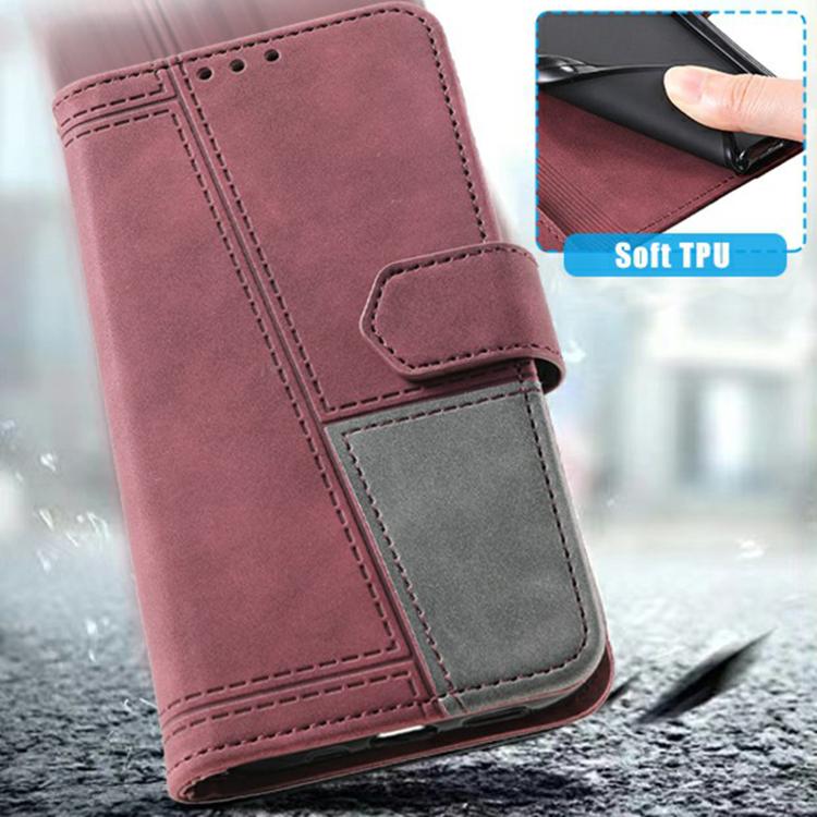 For iPhone 16e TTUDRCH Embossed Line Splicing Leather Phone Case(Wine Red) by bashfashion