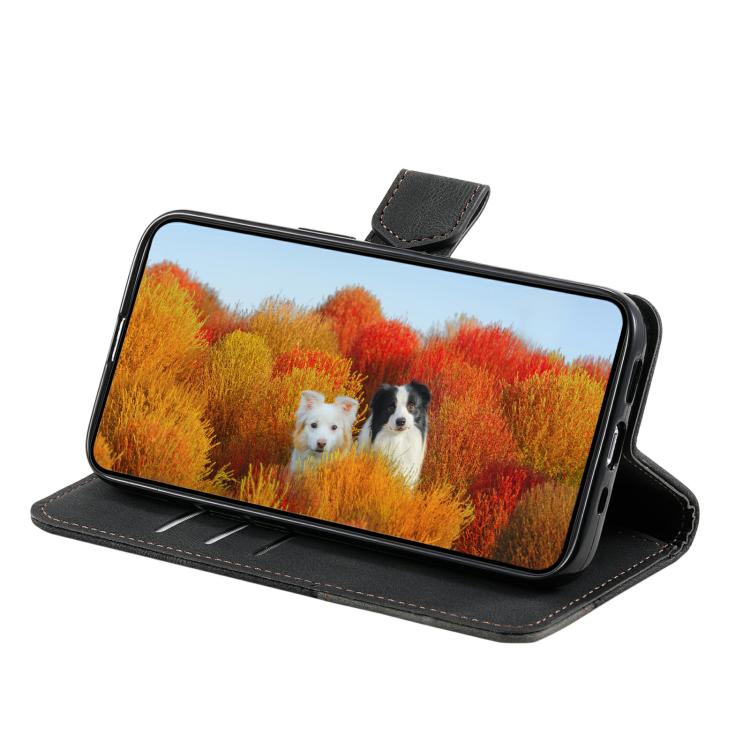 For iPhone 16e TTUDRCH Embossed Line Splicing Leather Phone Case(Black) by bashfashion