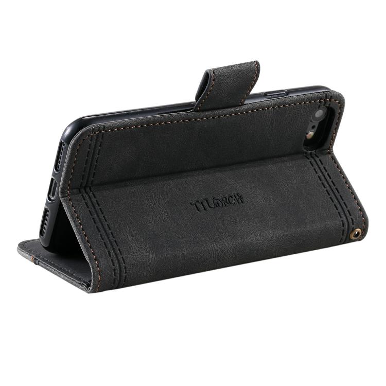 For iPhone 16e TTUDRCH Embossed Line Splicing Leather Phone Case(Black) by bashfashion