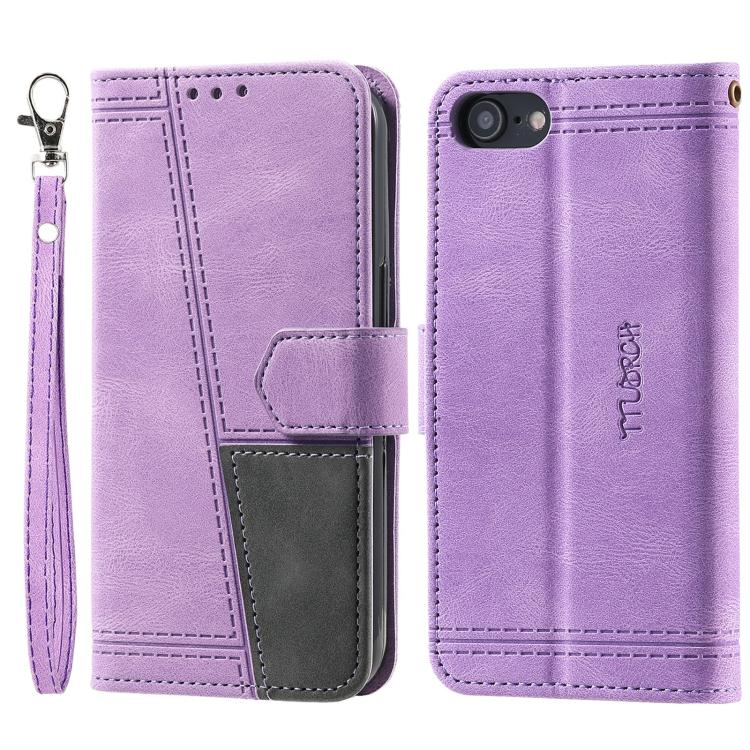 For iPhone 16e TTUDRCH Embossed Line Splicing Leather Phone Case(Purple) by bashfashion