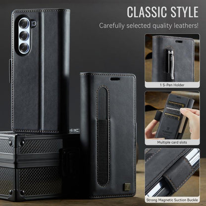 For Samsung Galaxy Z Fold6 5G AutSpace A11 Side Buckle MagSafe Magnetic RFID Phone Leather Case(Black) by AutSpace