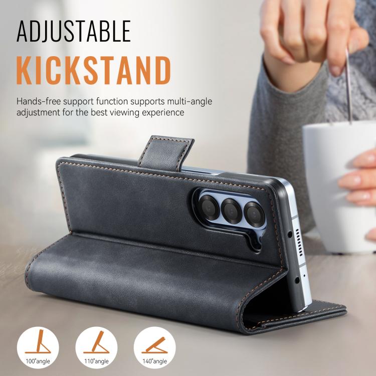 For Samsung Galaxy Z Fold6 5G AutSpace A11 Side Buckle MagSafe Magnetic RFID Phone Leather Case(Black) by AutSpace