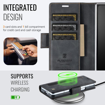 For Samsung Galaxy Z Fold6 5G AutSpace A11 Side Buckle MagSafe Magnetic RFID Phone Leather Case(Black) by AutSpace