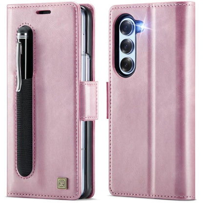 For Samsung Galaxy Z Fold5 5G AutSpace A11 Side Buckle MagSafe Magnetic RFID Phone Leather Case(Rose Gold) by AutSpace