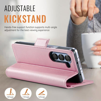 For Samsung Galaxy Z Fold5 5G AutSpace A11 Side Buckle MagSafe Magnetic RFID Phone Leather Case(Rose Gold) by AutSpace