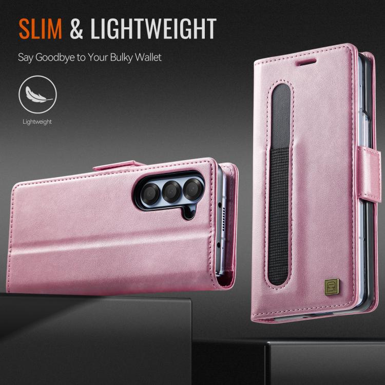 For Samsung Galaxy Z Fold5 5G AutSpace A11 Side Buckle MagSafe Magnetic RFID Phone Leather Case(Rose Gold) by AutSpace