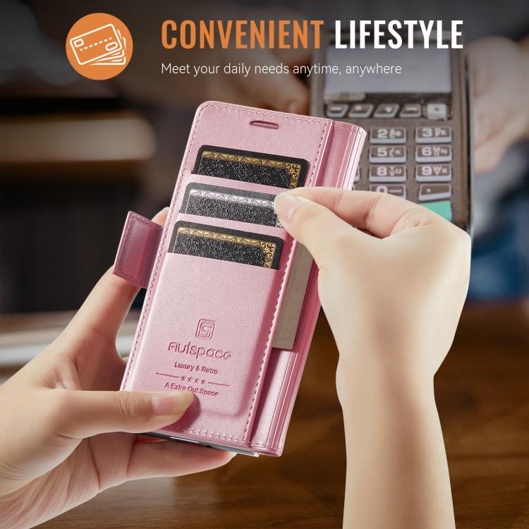 For Samsung Galaxy Z Fold5 5G AutSpace A11 Side Buckle MagSafe Magnetic RFID Phone Leather Case(Rose Gold) by AutSpace