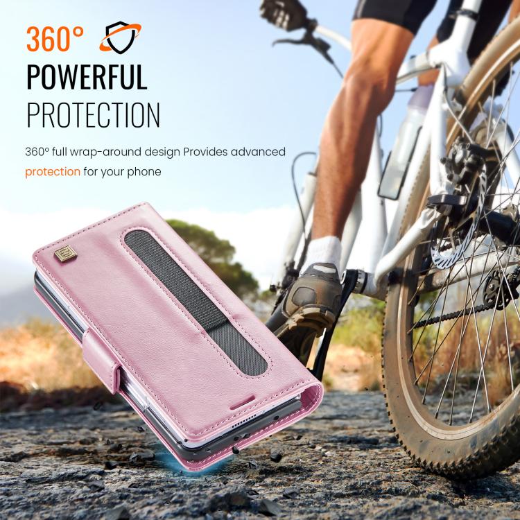 For Samsung Galaxy Z Fold5 5G AutSpace A11 Side Buckle MagSafe Magnetic RFID Phone Leather Case(Rose Gold) by AutSpace