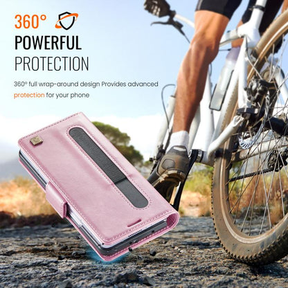 For Samsung Galaxy Z Fold5 5G AutSpace A11 Side Buckle MagSafe Magnetic RFID Phone Leather Case(Rose Gold) by AutSpace