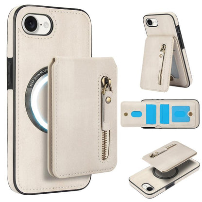 For iPhone 16e Zipper Wallet Split MagSafe Leather Back Phone Case(White) by bashfashion