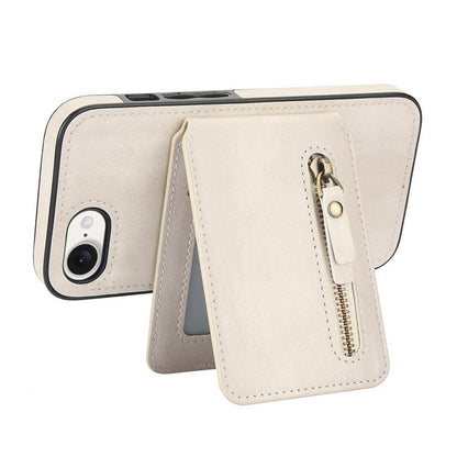 For iPhone 16e Zipper Wallet Split MagSafe Leather Back Phone Case(White) by bashfashion