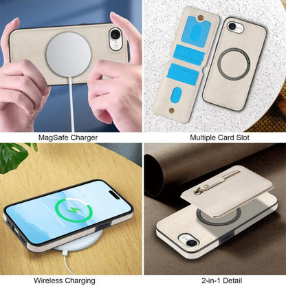 For iPhone 16e Zipper Wallet Split MagSafe Leather Back Phone Case(White) by bashfashion