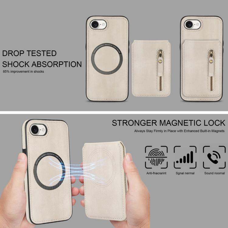 For iPhone 16e Zipper Wallet Split MagSafe Leather Back Phone Case(White) by bashfashion