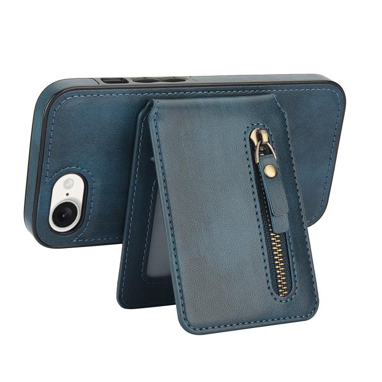 For iPhone 16e Zipper Wallet Split MagSafe Leather Back Phone Case(Blue) by bashfashion