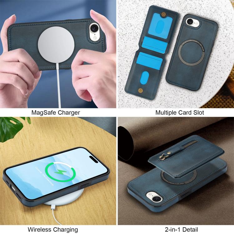 For iPhone 16e Zipper Wallet Split MagSafe Leather Back Phone Case(Blue) by bashfashion