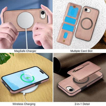 For iPhone 16e Zipper Wallet Split MagSafe Leather Back Phone Case(Rose Gold) by bashfashion