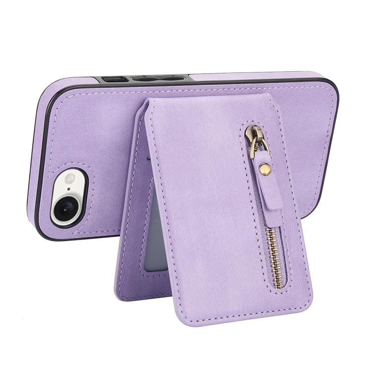 For iPhone 16e Zipper Wallet Split MagSafe Leather Back Phone Case(Purple) by bashfashion