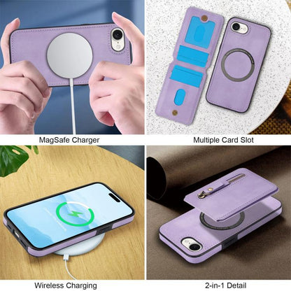 For iPhone 16e Zipper Wallet Split MagSafe Leather Back Phone Case(Purple) by bashfashion