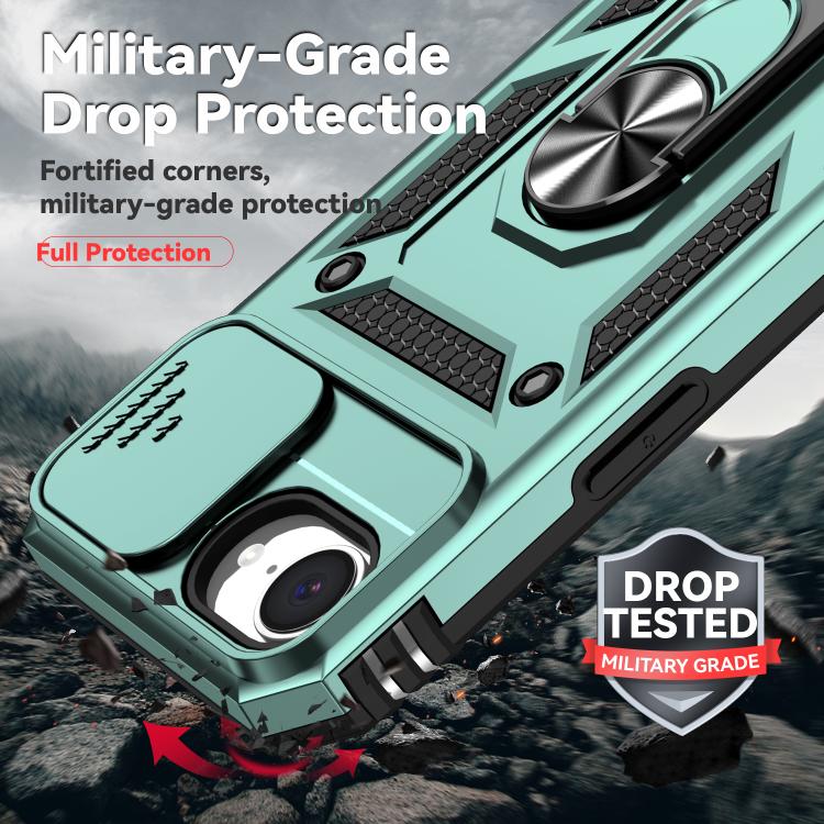 For iPhone 16e Sliding Camshield Holder Phone Case(Dark Green) by bashfashion