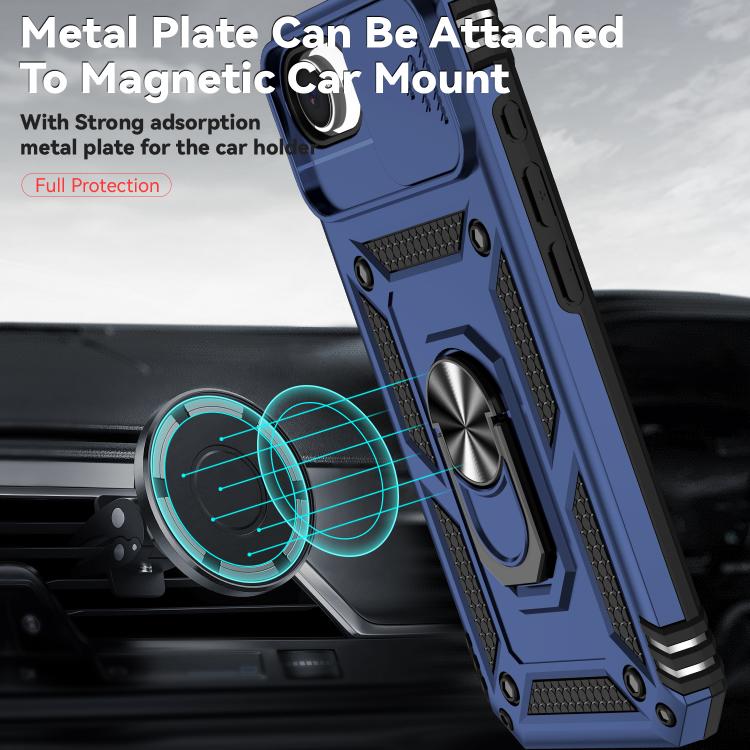 For iPhone 16e Sliding Camshield Holder Phone Case(Blue) by bashfashion