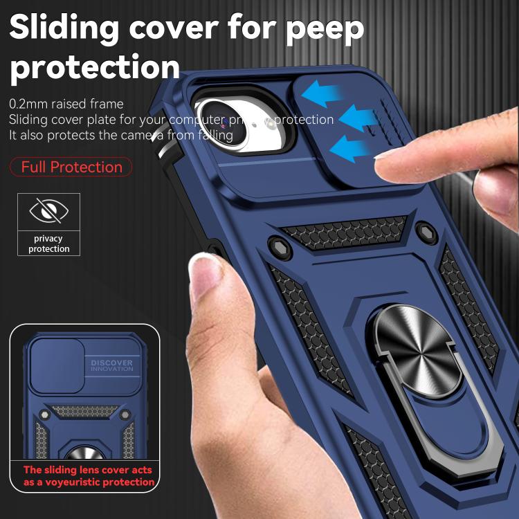 For iPhone 16e Sliding Camshield Holder Phone Case(Blue) by bashfashion