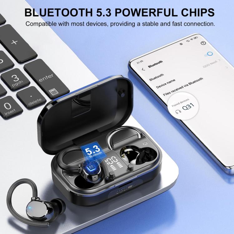 Q31 Ear-mounted ENC Noise Reduction Wireless Bluetooth Earphone(Black) by bashfashion