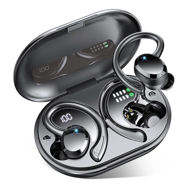 Q38 Ear-mounted LED Digital Display Wireless Bluetooth Earphone(Black) by bashfashion