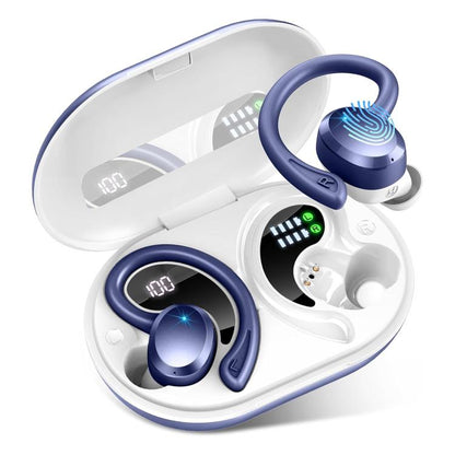 Q38 Ear-mounted LED Digital Display Wireless Bluetooth Earphone(Blue) by bashfashion
