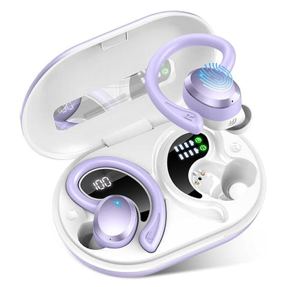 Q38 Ear-mounted LED Digital Display Wireless Bluetooth Earphone(Purple) by bashfashion