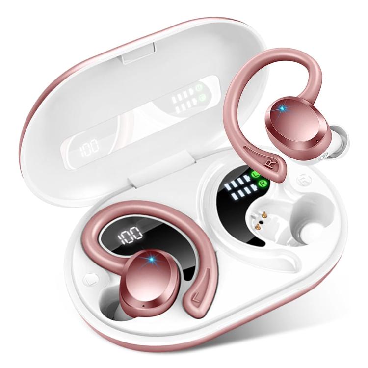 Q38 Ear-mounted LED Digital Display Wireless Bluetooth Earphone(Pink) by bashfashion