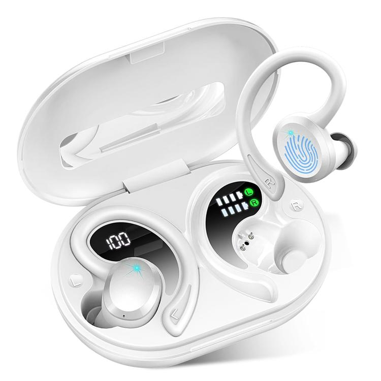 Q38 Ear-mounted LED Digital Display Wireless Bluetooth Earphone(White) by bashfashion