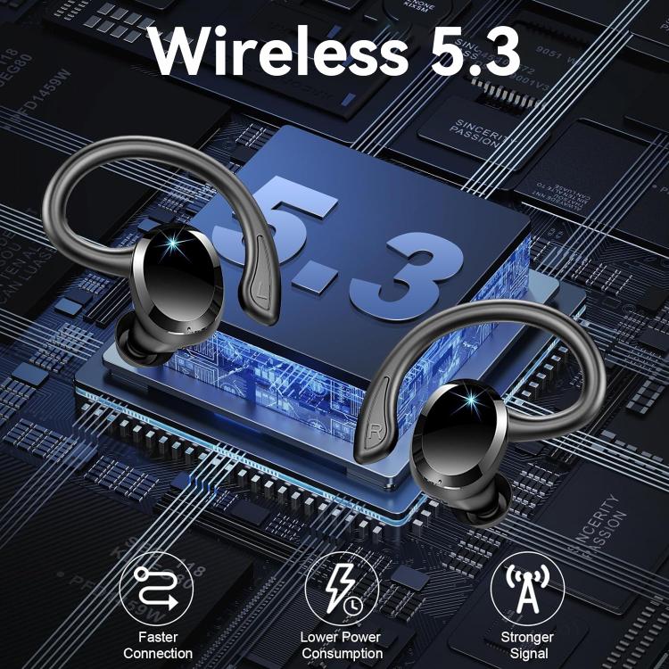 Q38 Ear-mounted LED Digital Display Wireless Bluetooth Earphone(Blue) by bashfashion
