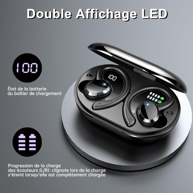 Q38 Ear-mounted LED Digital Display Wireless Bluetooth Earphone(Blue) by bashfashion