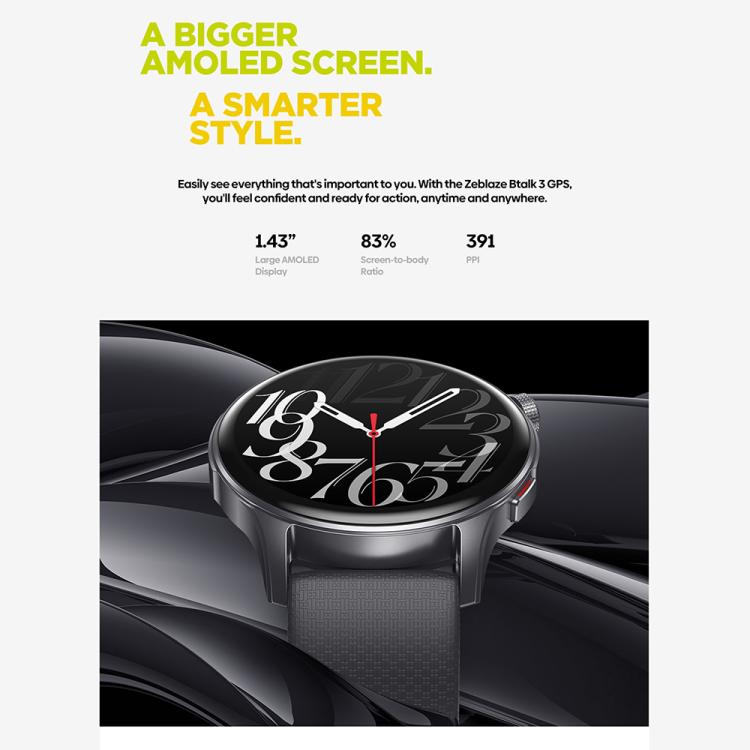Zeblaze Btalk 3 GPS 1.43 inch HD AMOLED Screen Health Fitness Smart Watch, Support Bluetooth Call(Space Gray) by Zeblaze