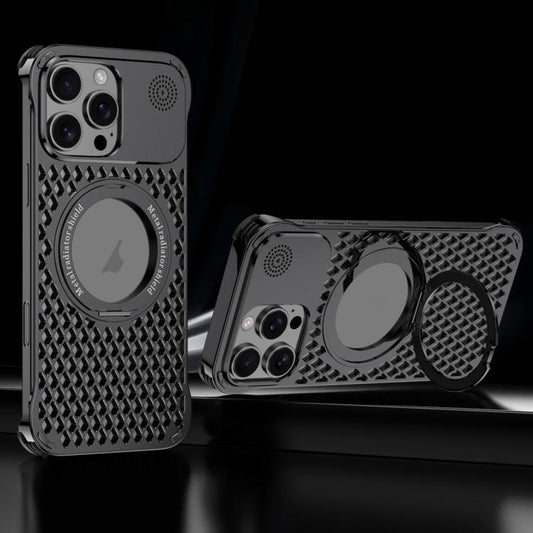 For iPhone 16 Pro Max R-JUST RJ-64 Aromatherapy Heat Dissipation MagSafe Phone Case with Stand(Black) by R-JUST