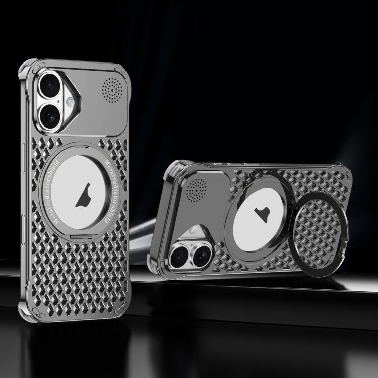 For iPhone 16 R-JUST RJ-64 Aromatherapy Heat Dissipation MagSafe Phone Case with Stand(Grey) by R-JUST