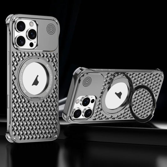 For iPhone 15 Pro Max R-JUST RJ-64 Aromatherapy Heat Dissipation MagSafe Phone Case with Stand(Grey) by R-JUST