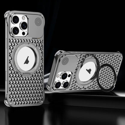 For iPhone 15 Pro R-JUST RJ-64 Aromatherapy Heat Dissipation MagSafe Phone Case with Stand(Grey) by R-JUST