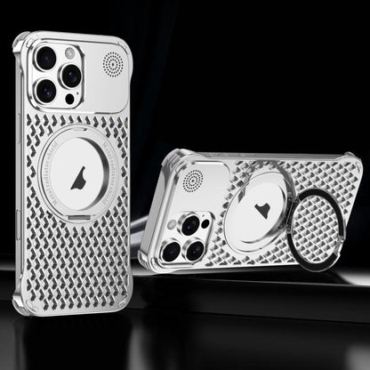 For iPhone 14 Pro Max R-JUST RJ-64 Aromatherapy Heat Dissipation MagSafe Phone Case with Stand(Silver) by R-JUST