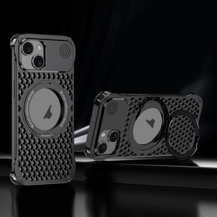 For iPhone 14 R-JUST RJ-64 Aromatherapy Heat Dissipation MagSafe Phone Case with Stand(Black) by R-JUST