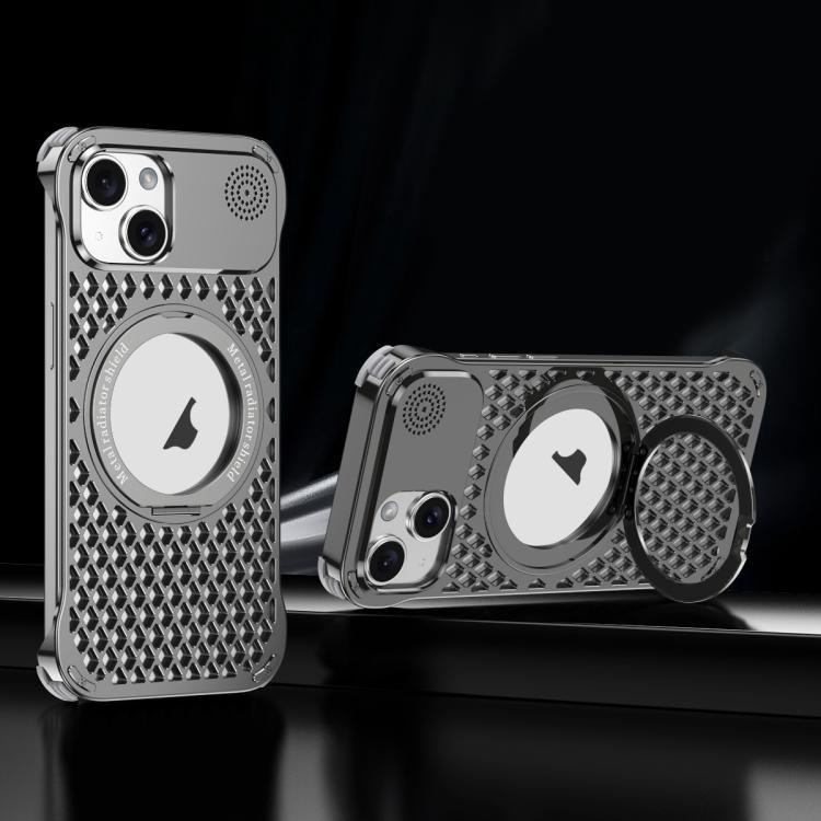 For iPhone 14 R-JUST RJ-64 Aromatherapy Heat Dissipation MagSafe Phone Case with Stand(Grey) by R-JUST