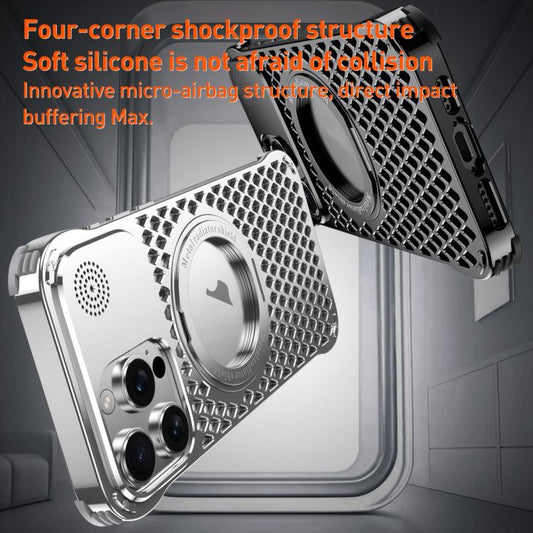 For iPhone 14 Pro R-JUST RJ-64 Aromatherapy Heat Dissipation MagSafe Phone Case with Stand(Black) by R-JUST