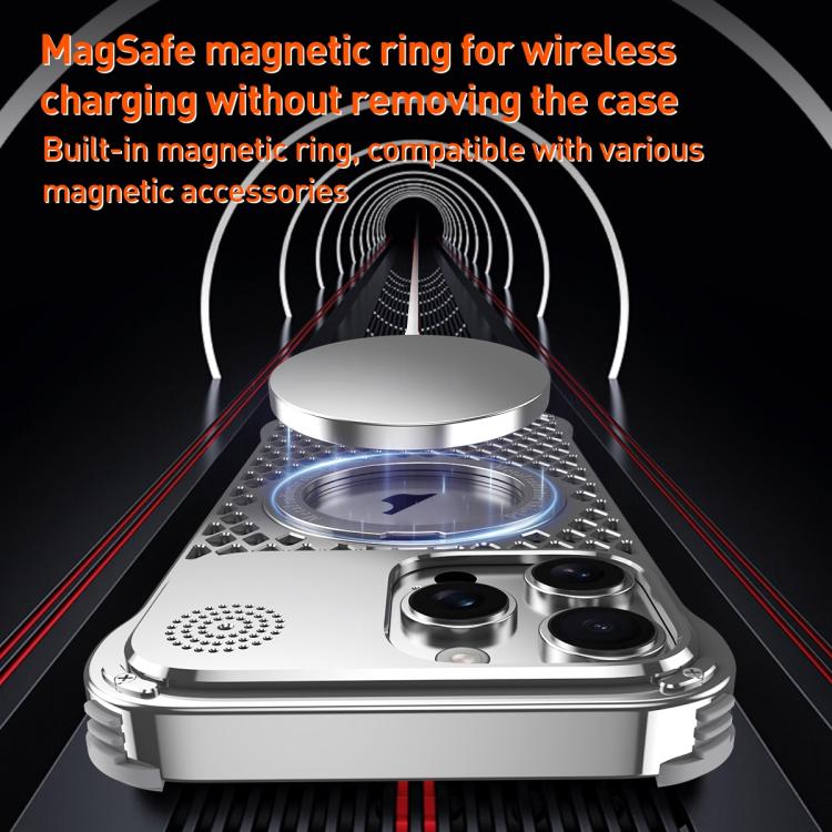 For iPhone 16 Pro R-JUST RJ-64 Aromatherapy Heat Dissipation MagSafe Phone Case with Stand(Silver) by R-JUST