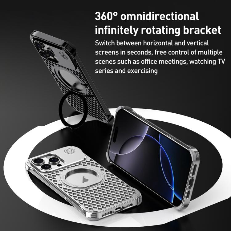 For iPhone 15 Pro R-JUST RJ-64 Aromatherapy Heat Dissipation MagSafe Phone Case with Stand(Black) by R-JUST