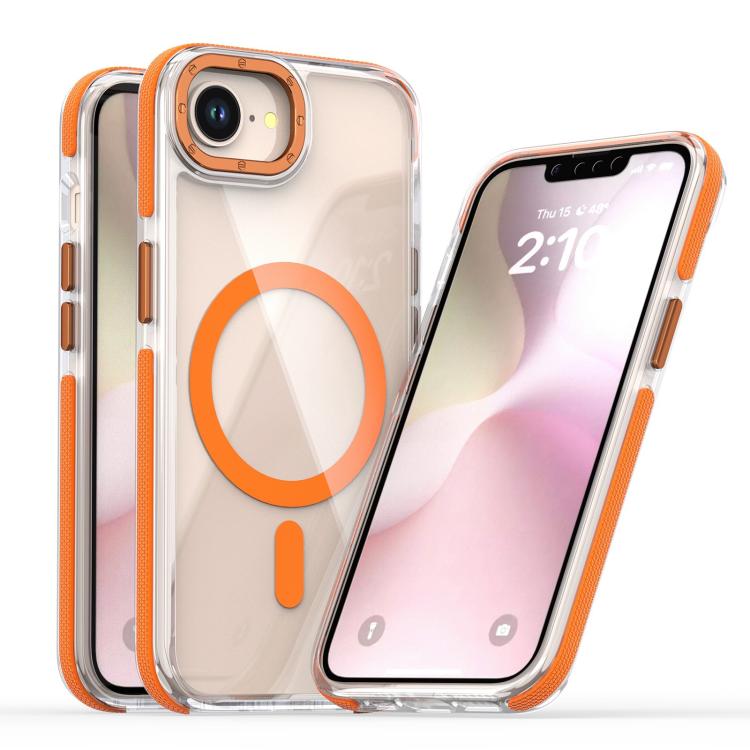 For iPhone 16e Dual-Color Clear Acrylic Hybrid TPU MagSafe Phone Case(Orange) by bashfashion